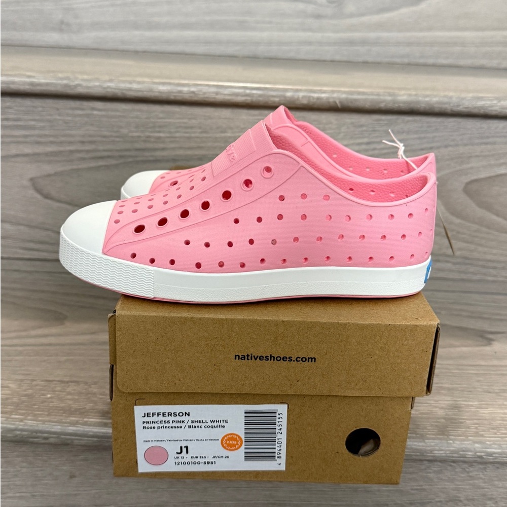 👟 BNIB NEW NATIVE JEFFERSON Toddler Girls J1 / 32.5: PINK SLIP ON SHOES